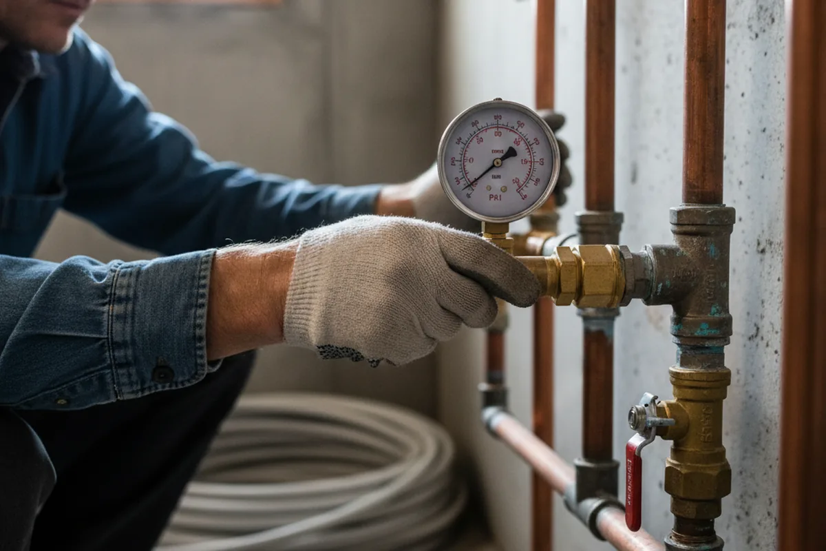 Pressure testing a repaired line during Water Line Repair in Versailles